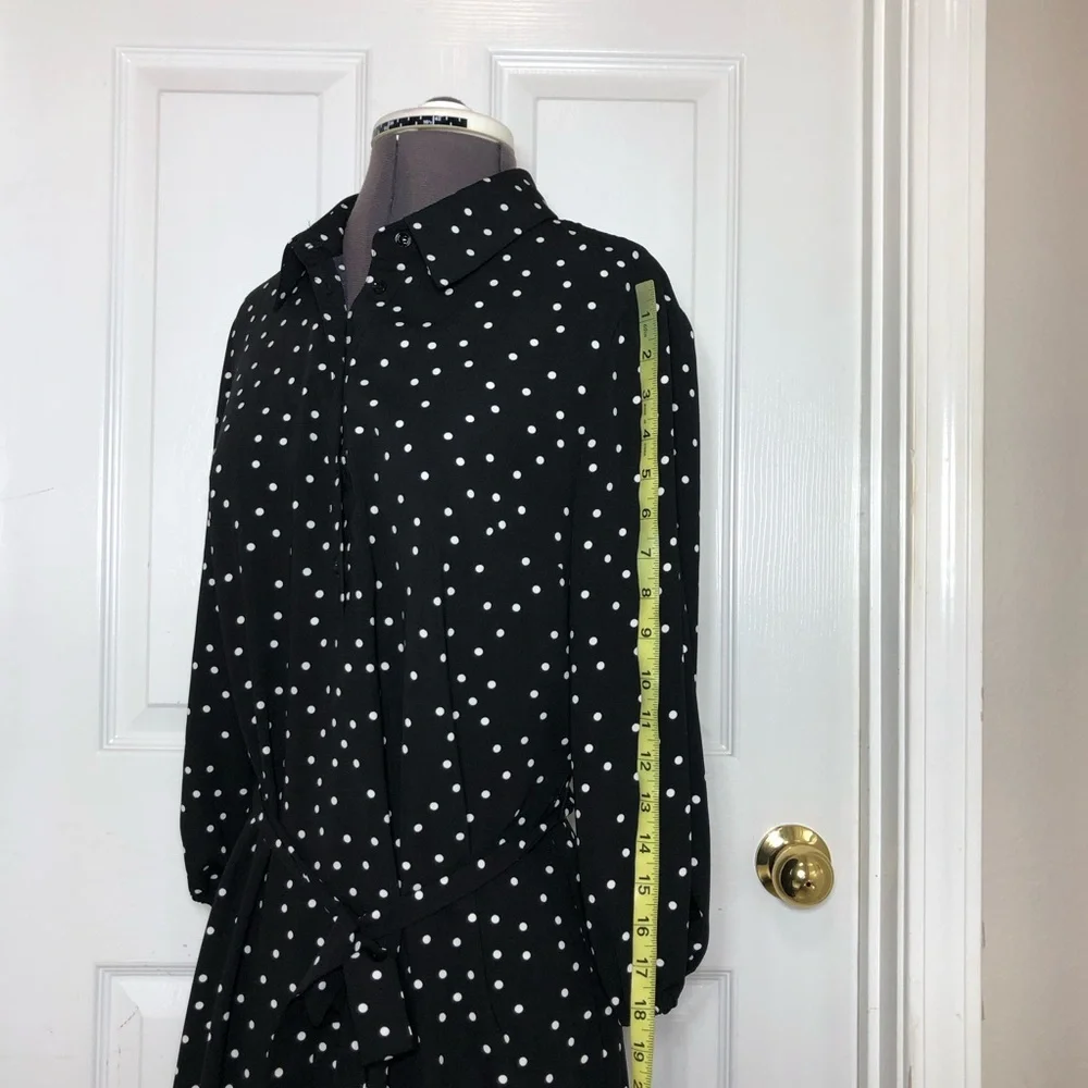 The Limited Black Ivory Polka Dot  Belted Collar Shirtdress ‎ MP